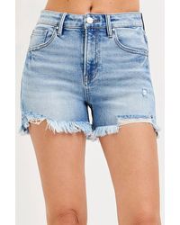 Risen - High Rise Distressed Washed Step Side Hem Shorts - Lyst