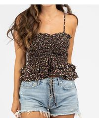 She + Sky - Print Ruched And Smocked Top Cami - Lyst