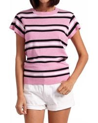 Minnie Rose - Supima Cotton Cashmere Multi Stripe Cap Sleeve Crew - Lyst