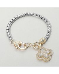 Fashnzfab - 14K Plated Two Tone Cz Stone Paved Quatrefoil Charm Bracelet Two Tone - Lyst