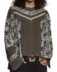 Pol - Printed Contrast Stud Button High Neck Top & Jogger Set - Lyst
