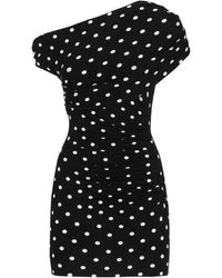 Self-Portrait - Asymmetric One-Shoulder Mini Dress With Contrasting Polka Dot Pattern - Lyst