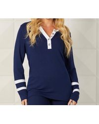 French Kyss - Button Crew Neck With Stripe Sleeves Top - Lyst