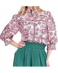 J joy - Woven Tapestry Ruffles Neck Blouse - Lyst