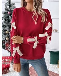 Doublju - Solid Color Round Neck Bow Embellish Lace Pullover Sweatshirt - Lyst