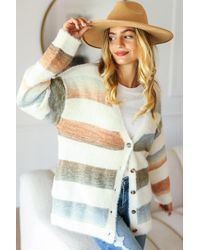 TRUEDAMES - Full Size Button Down Stripe Soft Fuzzy Sweater Cardigan - Lyst