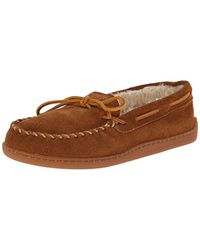 Minnetonka - Pile Lined Hardsole Suede Faux Fur Lined Moccasin Slippers - Lyst