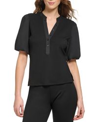 DKNY - Ribbed Puff Sleeve Blouse - Lyst