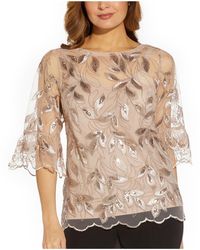Adrianna Papell - Mesh Embroidered Blouse - Lyst