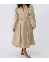 SOFIA The Label - Claudia Puff Sleeve Trench Midi Dress - Lyst
