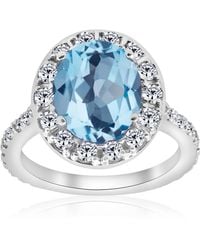 Pompeii3 - 4 Cttw Blue Topaz Diamond Halo Vintage Ring Engagement - Lyst