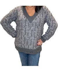 Mystree - Cozy Patterned V-Neck Sweater - Lyst