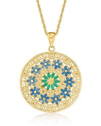 Ross-Simons - Italian And Green Enamel Floral Medallion Pendant Necklace - Lyst