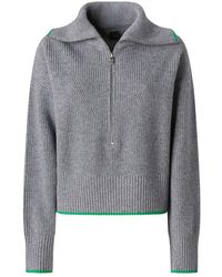 Pinko - Ribbed Knit Sweater With Contrast Trim And Half-Zip Collar - Lyst