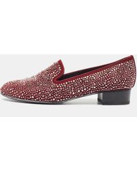 Stuart Weitzman - Burgundy Suede Crystal Embellished Studded Smoking Slippers - Lyst