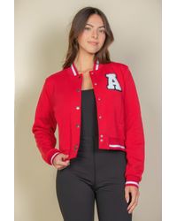 TRUEDAMES - Ezwear Letter Patched Crop Varsity Jacket - Lyst