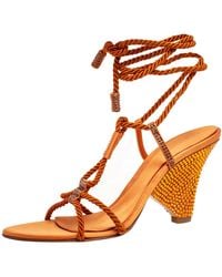 Sergio Rossi - Rust Satin Rope Ankle-Wrap Sandals - Lyst