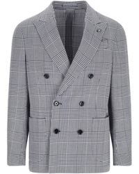 Lardini - Pied De Poule Double-Breasted Wool-Blend Blazer - Lyst