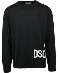 DSquared² - Classic Fit Wool Crew Neck Sweater With Logo Detail - Lyst