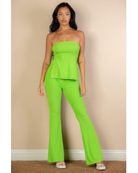 Fashnzfab - Ribbed Side Slit Bandeau Top & Flare Pants Set - Lyst
