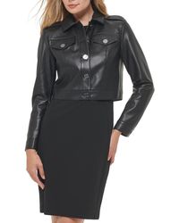 DKNY - Collared Cropped Leather Jacket - Lyst
