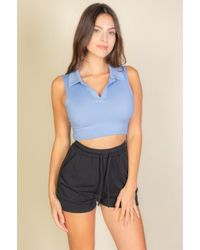 TRUEDAMES - Solid Ribbed Polo Neck Tank Top - Lyst