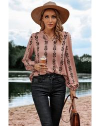 TRUEDAMES - Graphic Print Strip Loose Fit V Neck Blouse - Lyst