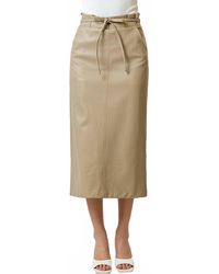 Lalavon - Polyurethane Leather Waist Tie Midi Skirt - Lyst