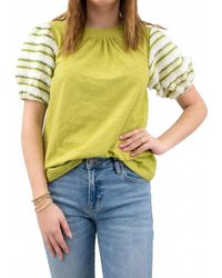 Voya - Striped Puff Sleeve Top - Lyst