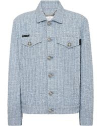 Philipp Plein - Tweed Denim Cropped Jacket - Lyst