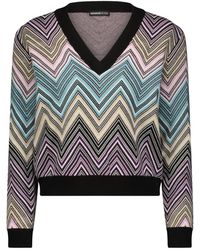 Minnie Rose - Chevron Cropped V Neck Pullover - Lyst