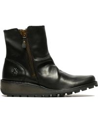 Fly London - Mon944 Leather Wedge Heel Ankle Zip Up Chelsea Boots - Lyst