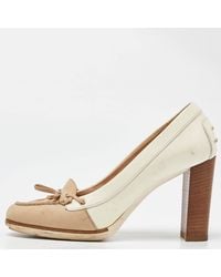 Tod's - Two Tone Leather And Patent Block Heel Pumps - Lyst