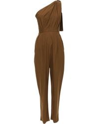 Max Mara - Avola Cotton Poplin One Shoulder Leather Trim Jumpsuit - Lyst
