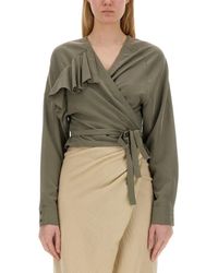 Alysi - Cropped Ruffled Top With Waist Tie - Lyst