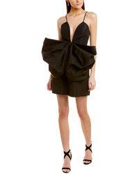 Carolina Herrera Spaghetti Strap Bow Detail Silk Mini Dress - Black