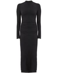 Vince - Long Sleeve Turtleneck Ruched Midi Bodycon Dress - Lyst