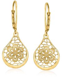 Ross-Simons - Italian 14kt Gold Openwork Floral Lace Teardrop Earrings - Lyst