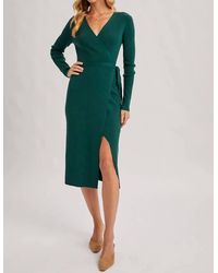 Bluivy - Ribbed Knit V-Neck Wrapped Midi Dress - Lyst