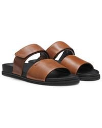 BOSS - Leather Slides With Riptape Strap - Lyst