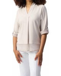 Joseph Ribkoff - Mesh Insert 3/4 Sleeve V-Neck Top - Lyst