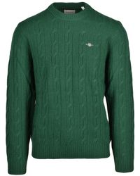 GANT - Textured Cable Knit Crewneck Pullover - Lyst