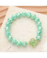 Fashnzfab - Quatrefoil Pointed Faceted Beaded Stretch Bracelet, Mint, Opal - Lyst