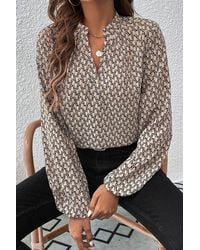 TRUEDAMES - Geometric Print Notched Neck Puff Sleeve Blouse - Lyst