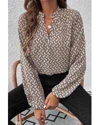 TRUEDAMES - Geometric Print Notched Neck Puff Sleeve Blouse - Lyst