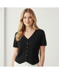 TRUEDAMES - V-Neck Button Front Short Sleeves Cardigan Top - Lyst