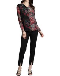 Apny - Mixed Media Floral Button Front Shirt - Lyst