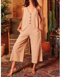 Bucketlist - V-Neck Button-Up Wide Leg Solid Jumpsuit - Lyst