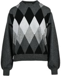 Ballantyne - Classic Crew Neck Cashmere Sweater With Puff Sleeves And Argyle Pattern - Lyst