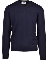 Alpha Studio - V-Neck Pullover With Fine Knit Texture And Ribbed Details - Lyst